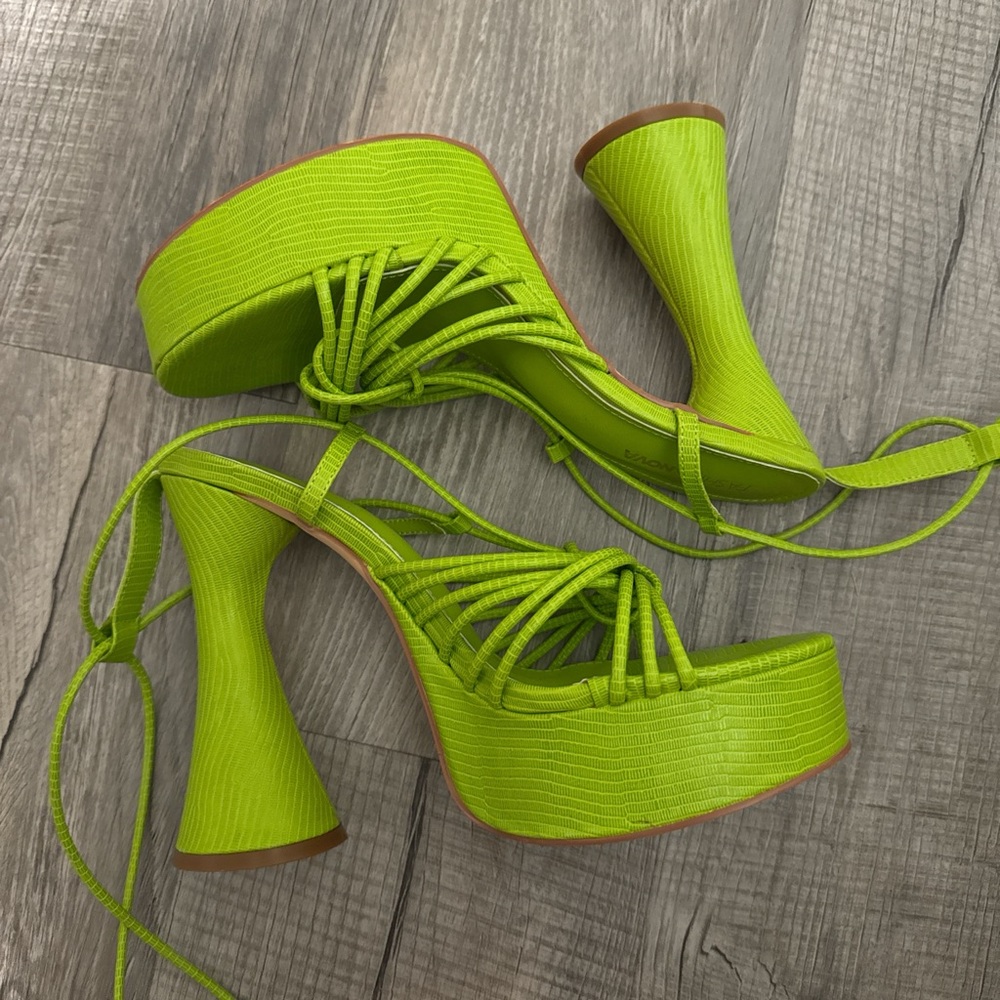 Lime Green Strappy Platform Heels